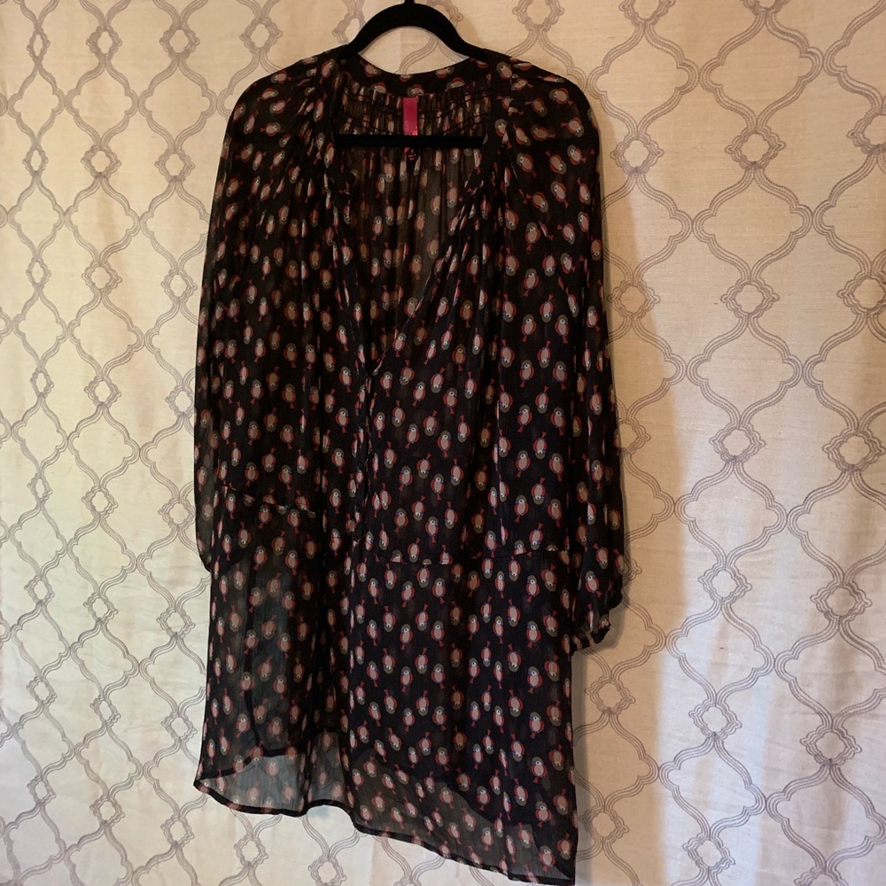 Owl Print Black Chiffon Blouse
